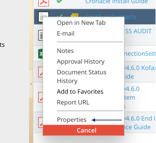 Screenshot of accessing report properties from an iPad